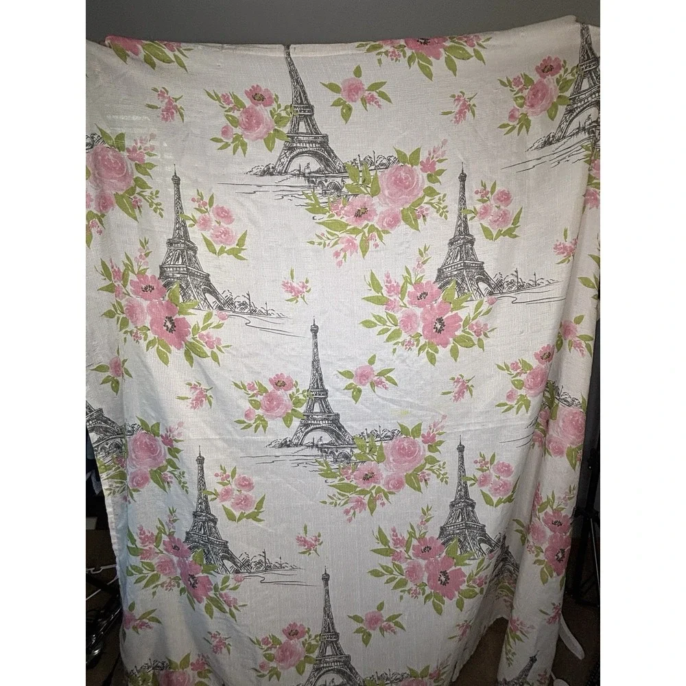 Nanette Lepore Shower Curtain Eiffel Tower Pink Floral Cottagecore